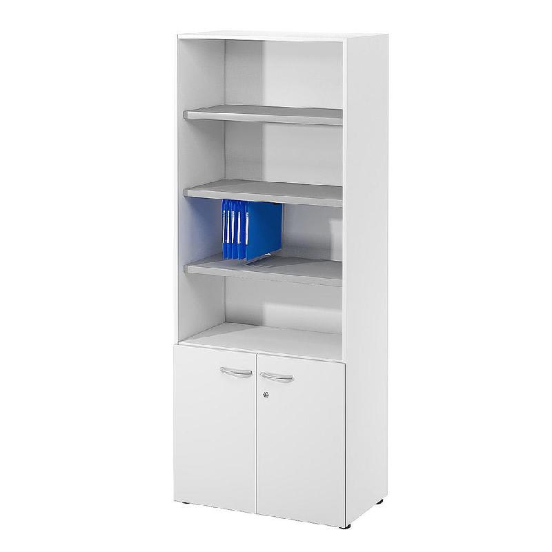 BIBLIOTHEQUE HAUTE NF ENVIRONNEMENT PORTES BASSES H.203 CM X L.80 CM BLANCHE - TOP BLANC
