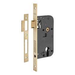 Boitier de serrure encastrable à cylindre pour porte d'entrée, axe 50mm, bouts carrés, têtière laiton brossé - THIRARD - doré 3150260009064_0