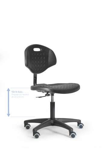 Chaise d'atelier en polyuréthane - fixe - vérin bas réglable - roulettes pour sols durs - garantie 5 ans_0
