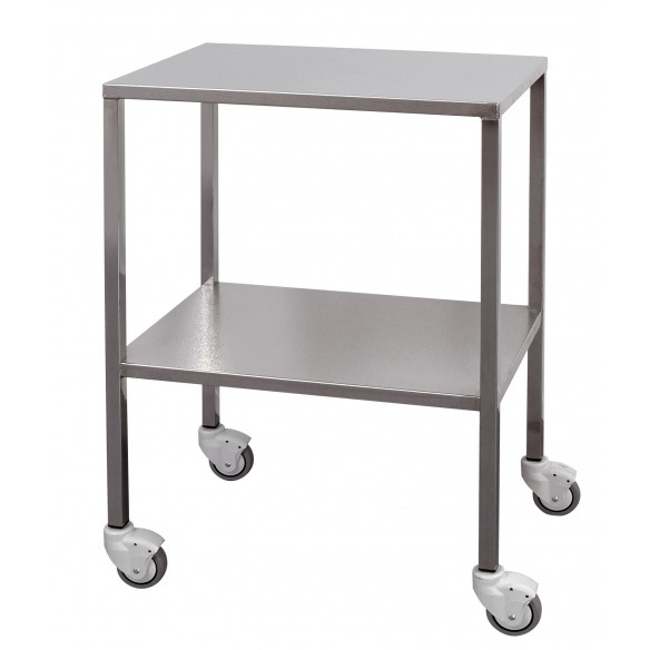 Chariot médical Promotal - tubes carrés en inox - modèle 7200-xx avec 2 plateaux et tiroir_0