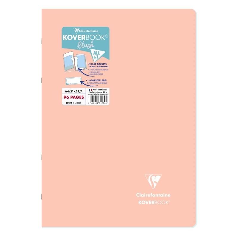 Clairefontaine Lot de 5 Cahier Kover Book Blush A4, 96p./48 feuilles 90 g/m² piquées, couv. Coloris corail, ligné - 3037929717792_0