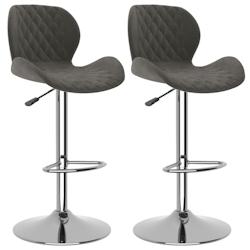 Décoshop26 - Lot de 2 tabourets de bar chaises hautes coutures losange en velours gris foncé et acier DEC029716 - gris 3000257519345_0