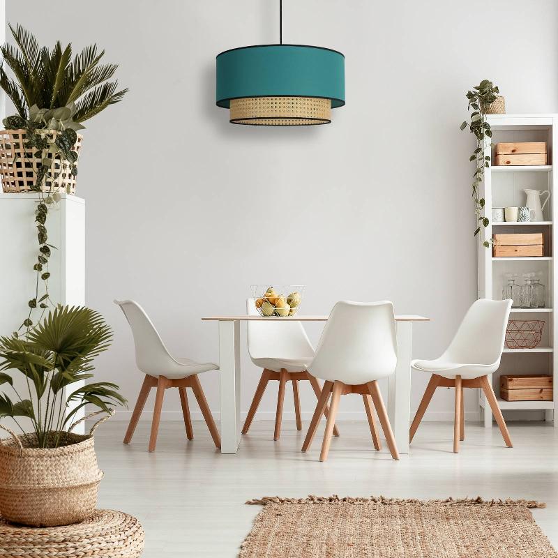 DUOLLA SUSPENSION BOHO, ROTIN, TISSU, BEIGE/PÉTROLE