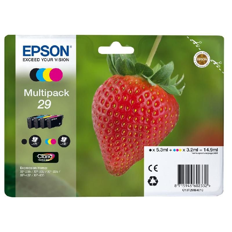 EPSON CARTOUCHE D'ENCRE FRAISE 29 (C13T29864010) - CLARIA HOME INK - MULTIPACK - COULEUR: NOIR, CYAN, JAUNE, MAGENTA