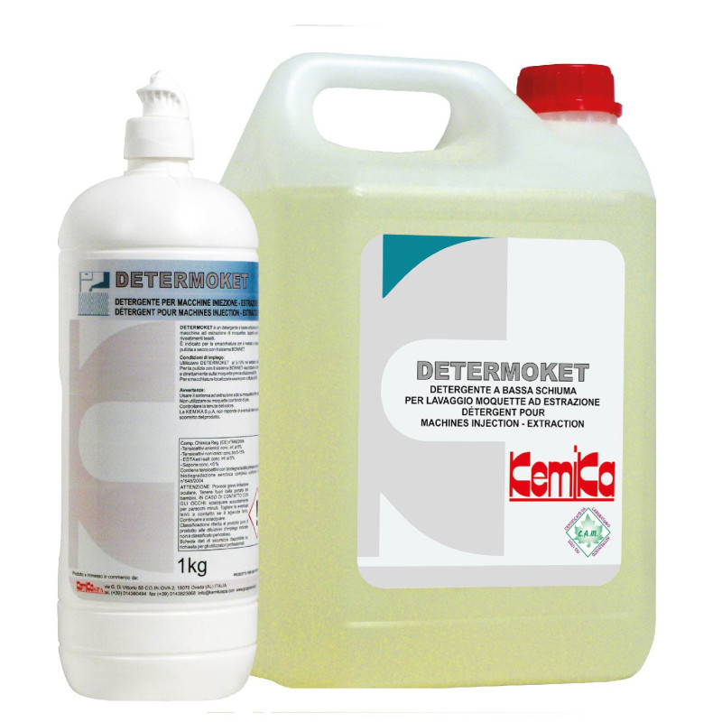 Kemika determoket detergent peu moussant pour machines injection-extraction ph: 11.3 ± 0.2 flacon de 1l_0