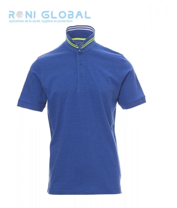 Polo de travail homme - manches courtes en coton 100% - Nautic Payper avec rayures contrastées et col bord-côte_0