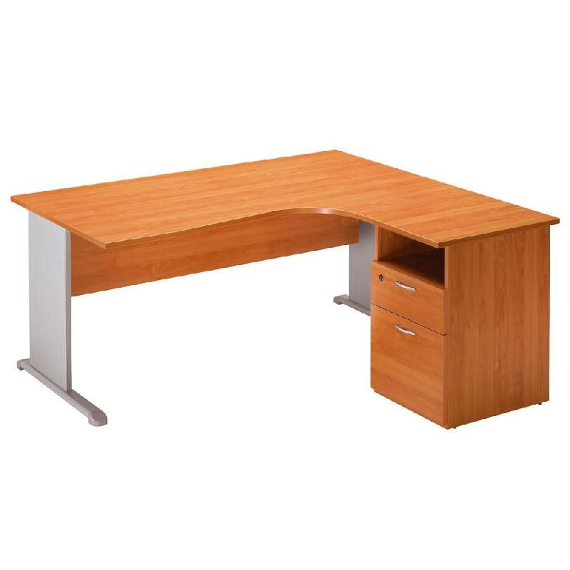 PACK PRONTO TENDANCE : BUREAU COMPACT PIEDS L RETOUR À DROITE H. 72 CM + 1 CAISSON HAUTEUR BUREAU AULNE