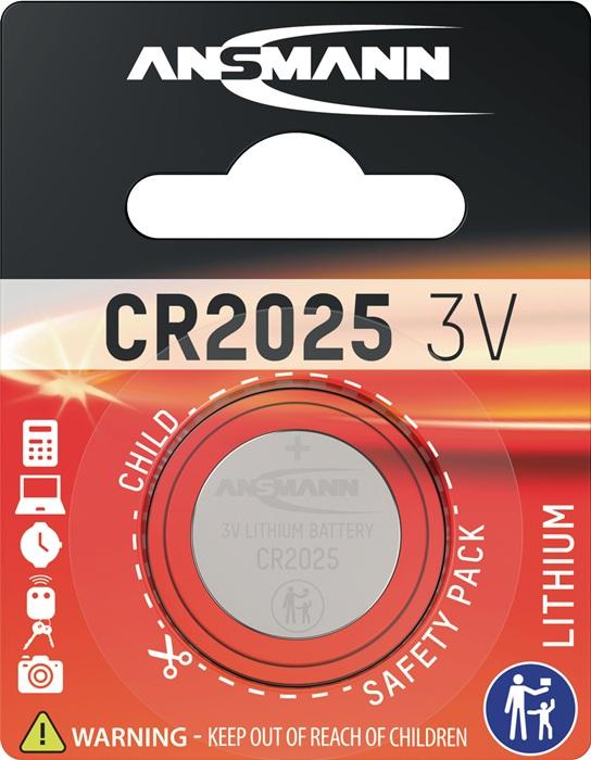 Pile boutons 3 V 165 mAh CR2025 20 x 2,5 mm 1 pièce/blister ANSMANN_0