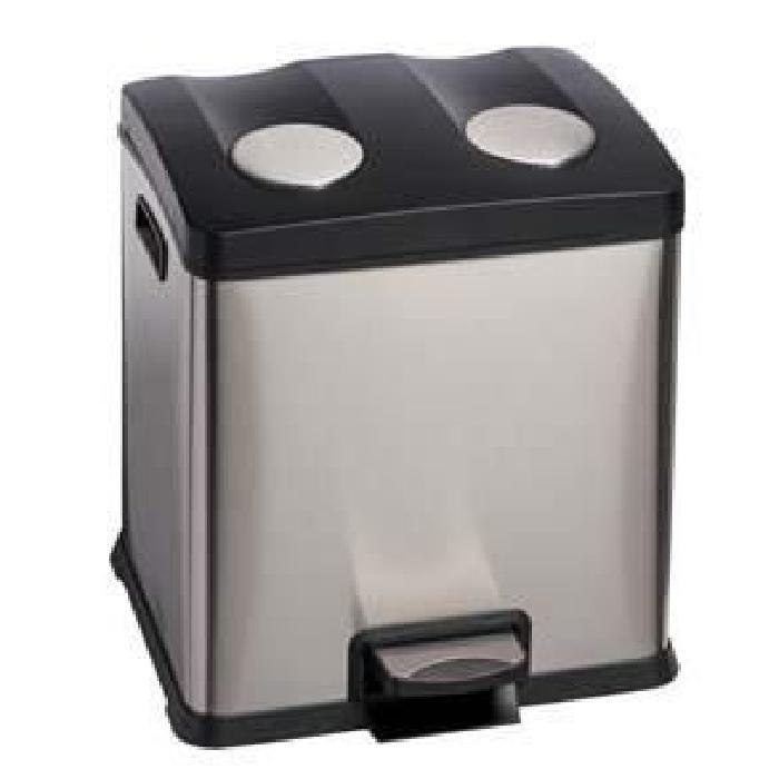 Poubelle à pédale en inox pour tri sélectif - Modèles 2x12L, 3x12L, 2x30L - Corps inox brossé et système anti-trace_0