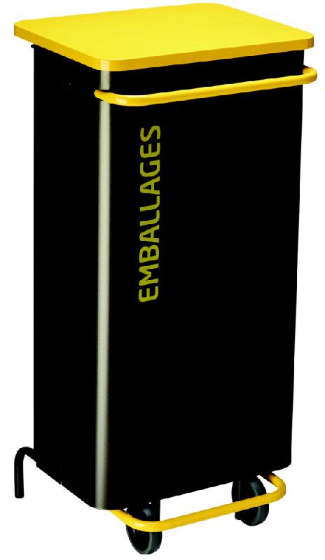 Poubelle de tri mobile à pédale avec frein de chute du couvercle nomade - 110 L - emballages - gris manganese / jaune colza_0