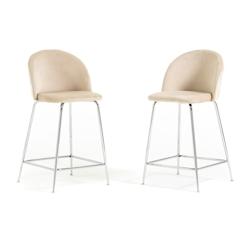 RATTATAN Lot de 2 tabourets de bar en velours avec pieds en métal,h.65cm,pour bar,restaurant et cuisine,design moderne et élégant–Sara XL–Crèm_0