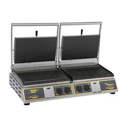 Roller Grill - Contact-grill double spécial Panini en fonte émaillée - Inox DBL PREMIUM - Plaques rainurées haut et bas - 48 panini/h_0