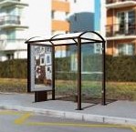 Abri bus port-cros / structure en acier et aluminium / bardage en verre securit / avec banquette et banc assis-debout / 250 x 156 cm_0