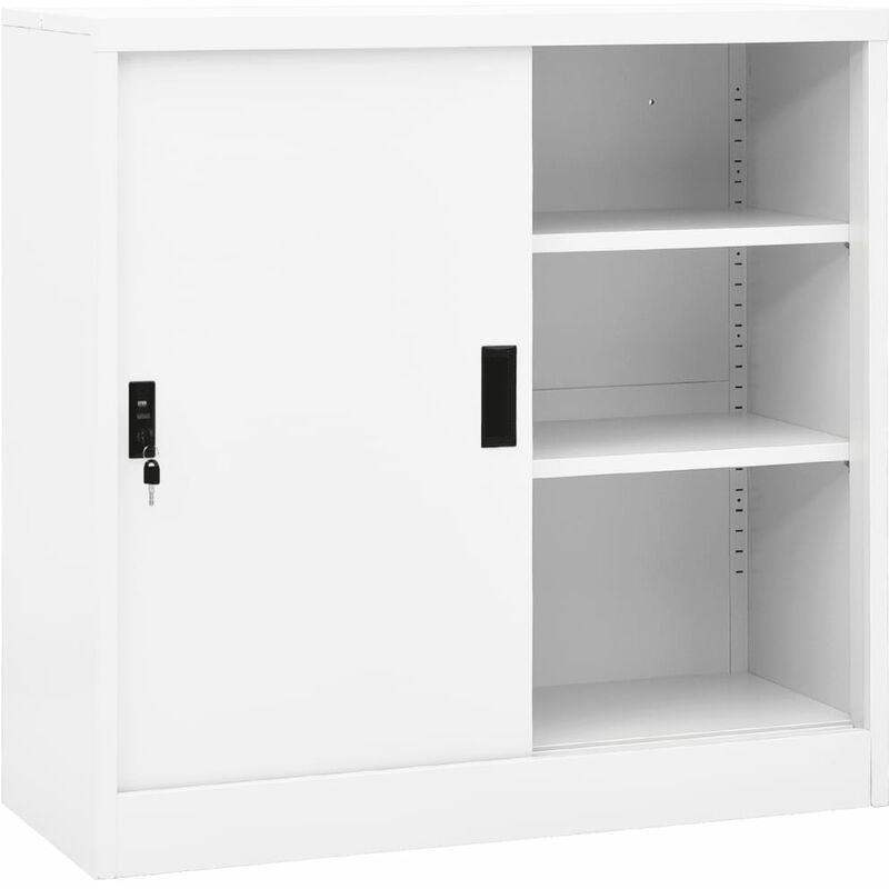 ARMOIRE DE BUREAU AVEC PORTE COULISSANTE BLANC 90X40X90CM ACIER