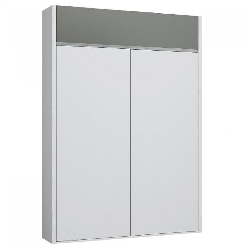 ARMOIRE LIT ESCAMOTABLE ALADYNO BLANC MAT BANDEAU GRIS MAT 140*200 CM_0