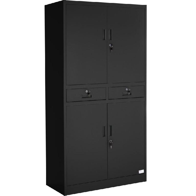 Armoire métallique - étagères ajustables, 2 compartiments + 2 tiroirs, noir - modèle 08_0000377_0