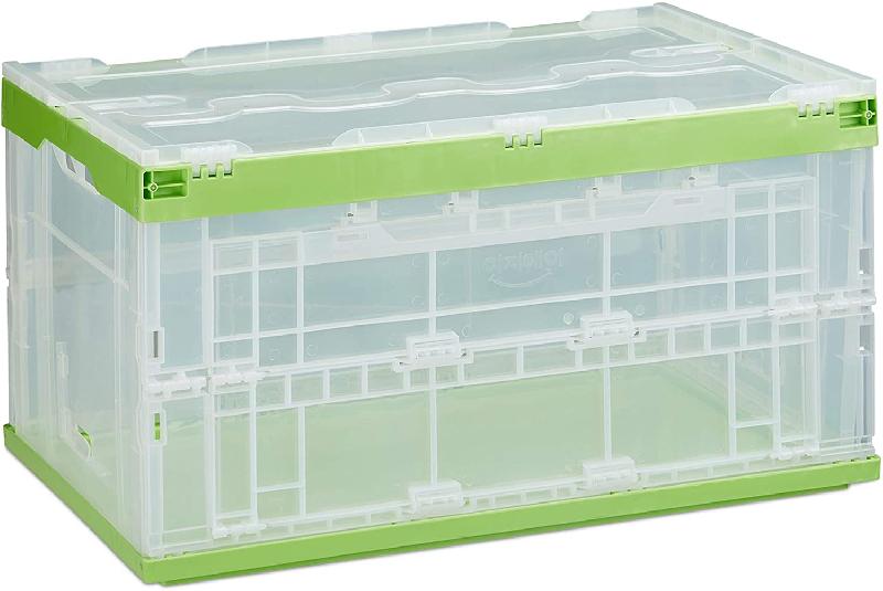 BOÎTE PLIABLE COUVERCLE CAISSE DE RANGEMENT PLASTIQUE COFFRE TRANSPORT 60 LITRES VERT 13_0000480_0