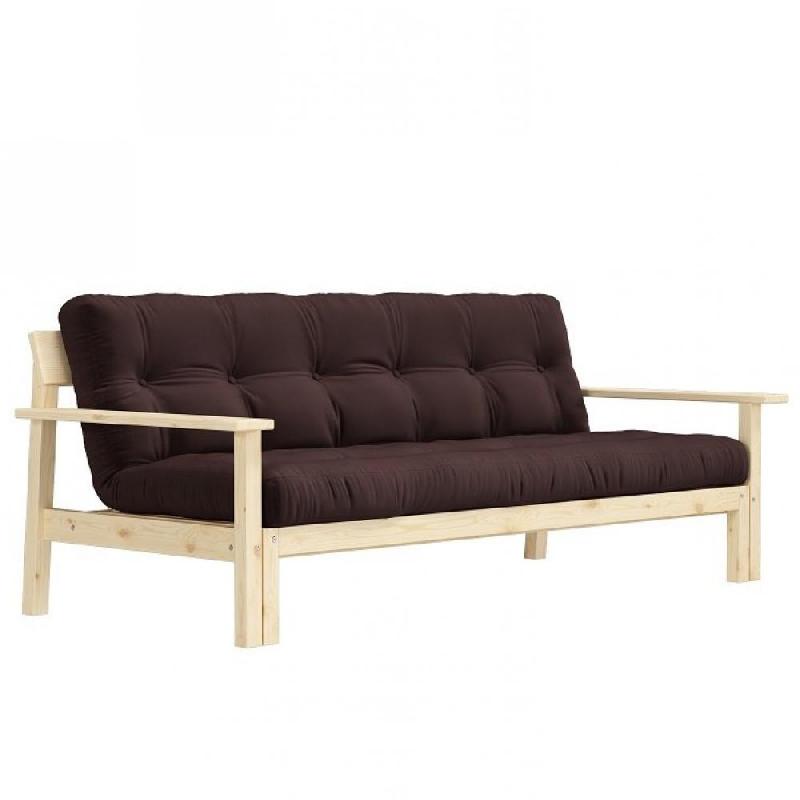 CANAPÉ CONVERTIBLE FUTON UNWIND PIN NATUREL COLORIS MARRON COUCHAGE 130 X 190 CM._0