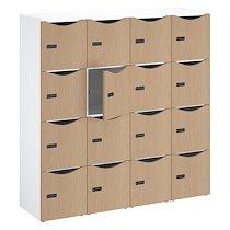 Casier de bureau Lockers 16 cases - Corps blanc, portes chêne clair - H 170,9 cm_0