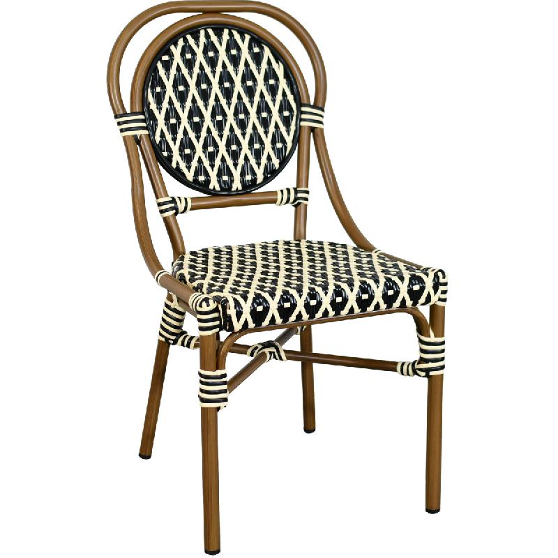 Chaise de restaurant DERCY - aluminium et rotin - tressage nylon - empilable_0
