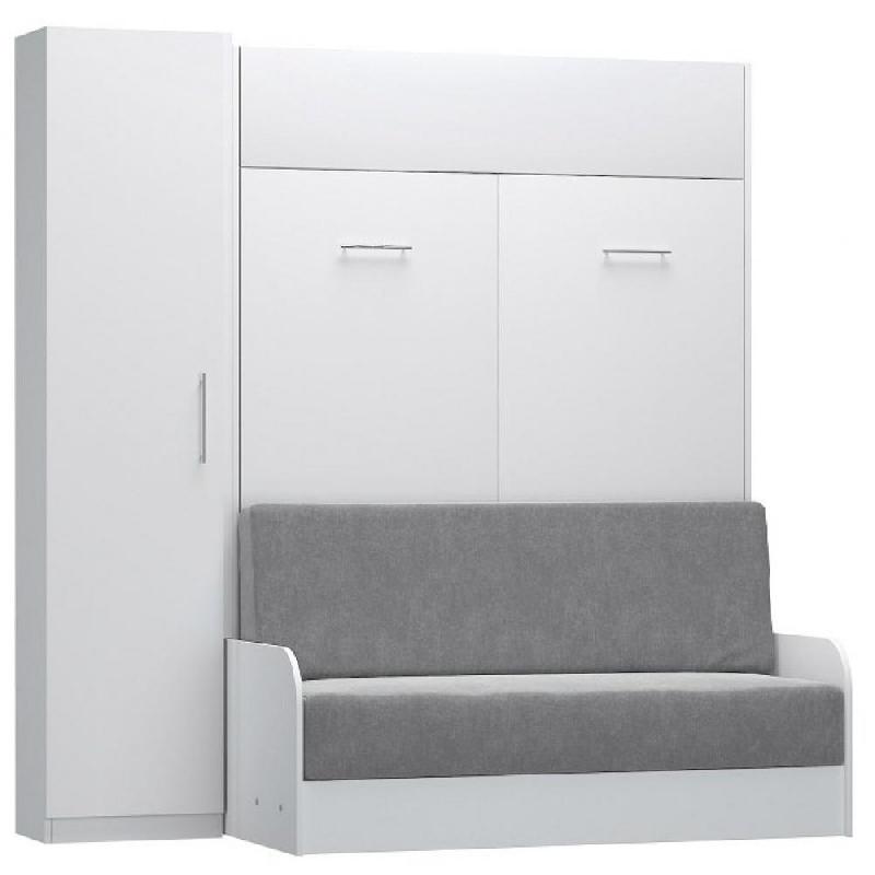 COMPOSITION LIT ESCAMOTABLE BLANC MAT DYNAMO SOFA CANAPÉ ACCOUDOIRS BLANC MAT ET GRIS COLONNE RANGEMENT 140*200_0