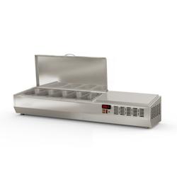 CORECO Vitrinette D'Exposition - Presentoir A Ingredients Avec Couvercle Inox - +2/+80 - 1345X336X545 - Inox  - Capacite 5 Bacs Gn1/4 EI135-T-1/4 - Ac_0