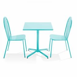 Oviala Business Ensemble table de terrasse inclinable et 2 chaises bistrot turquoise - Oviala - bleu acier 109486_0