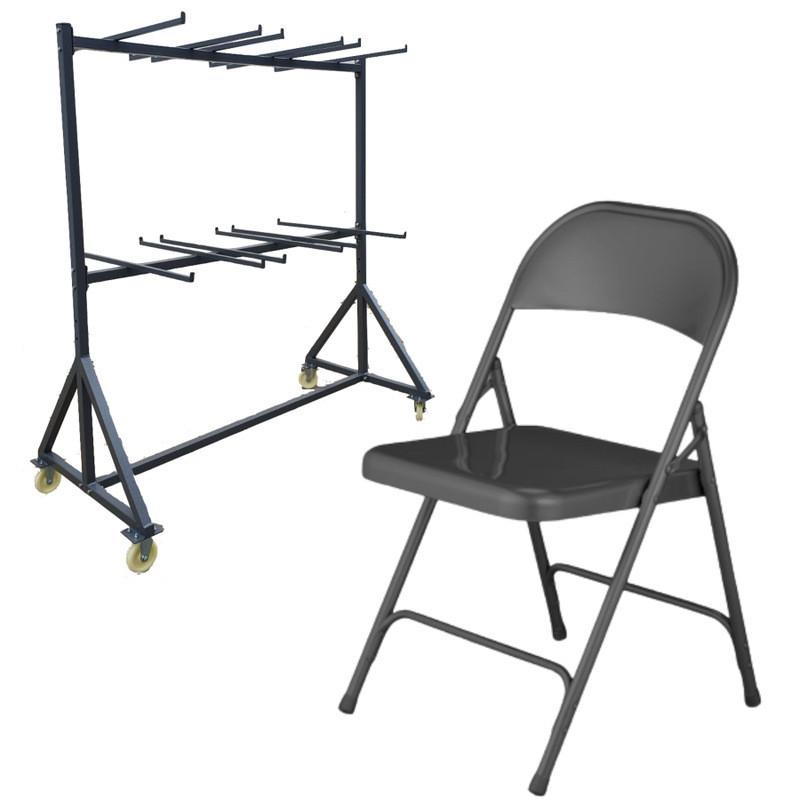 Lot de 60 chaises pliantes Europ Grey Edition® grises anthracite - avec chariot de transport_0