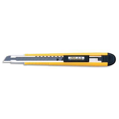 Olfa cutter ambidextre a-5 jaune noir, verrouillage automatique, lame sécable - largeur de la lame 9 mm_0