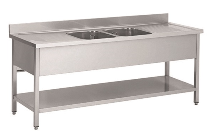 Plonge professionnel en inox 2 bacs au centre 2000x600x850+100mm - THSTR206BM2_0