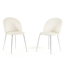 RATTATAN Lot de 2 chaises en velours avec pieds en métal, design élégant pour cuisine, salle à manger, bar ou restaurant – Sara – Blanc/Argent_0