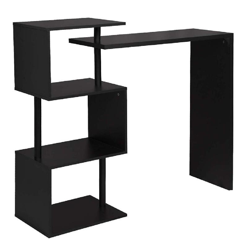 Table de bar en MDF noir - 100 cm - Plateau résistant aux rayures et 3 espaces de rangement_0