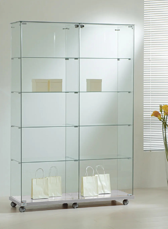Vitrine large toute en verre 12/18VA - Wengé - 8 tablettes amovibles - Dimensions 117x40x180 cm_0
