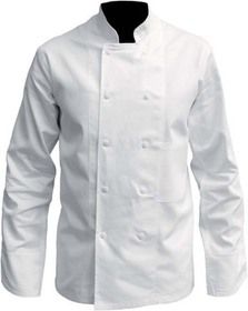 16BP - Veste de cuisine en polyester/coton - Blanc - Fermeture à pressions calottées, 2 fentes d'aisance_0
