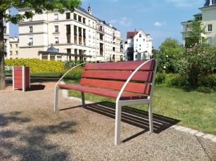 Banc public Silaos 2 ou 3 places - Bois et Métal - Structure en acier - Assise et dossier en chêne_0