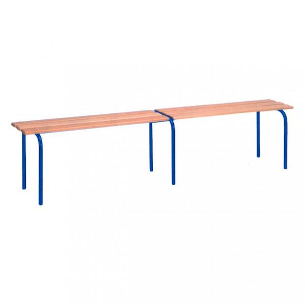 Banc vestiaire sans dossier - pieds epoxy bleu - 1200 mm - 3 lames en hêtre vernis - marque Rolléco_0