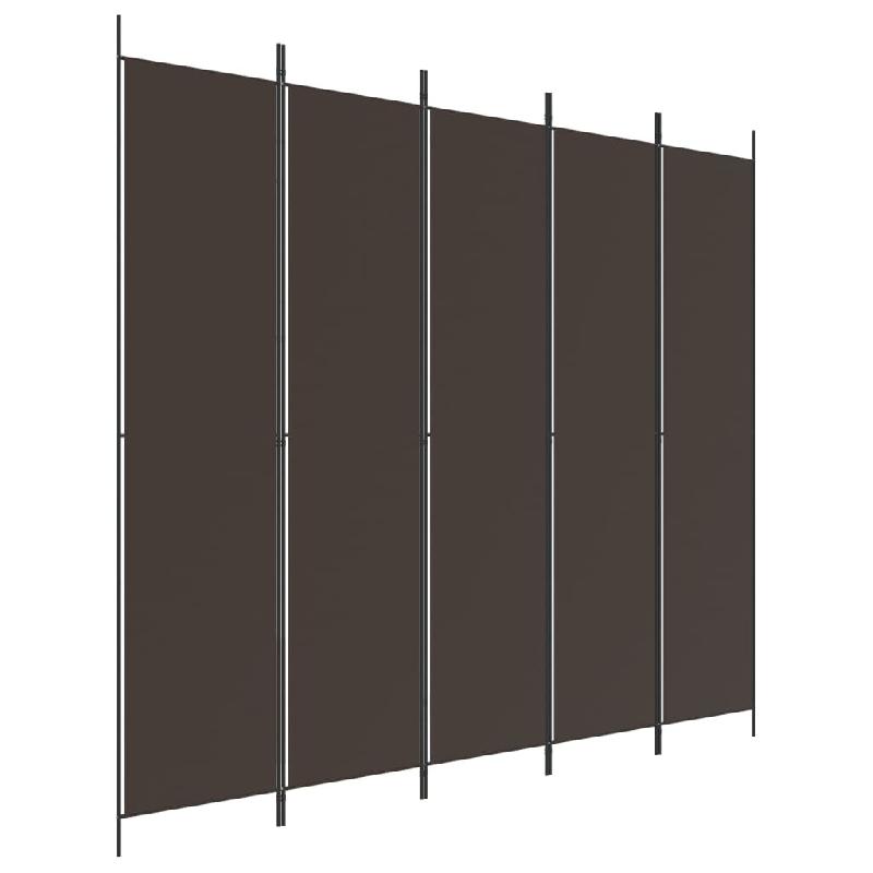 Décoshop26 - Paravent séparateur de pièce cloison 5 panneaux 250 x 220 cm tissu brun et fer DEC030984 - 3000258223227_0