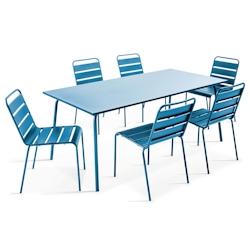 Oviala Business Ensemble table de jardin et 6 chaises en métal bleu pacific - bleu acier 106034_0