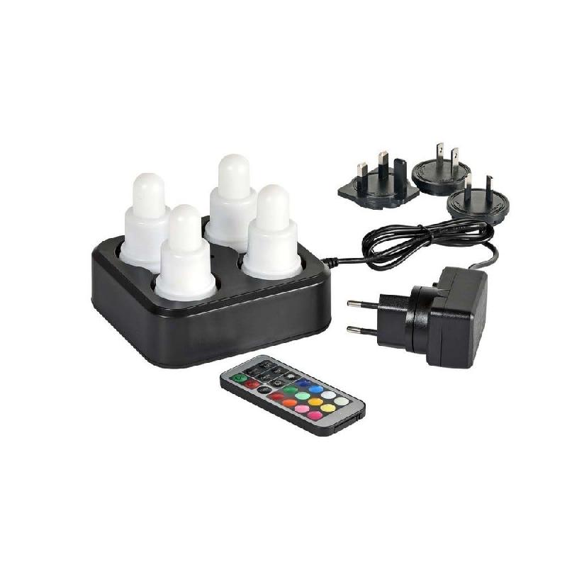 Kit 4 led blanc & multicolores avec chargeur, adaptateur et télécommande_0