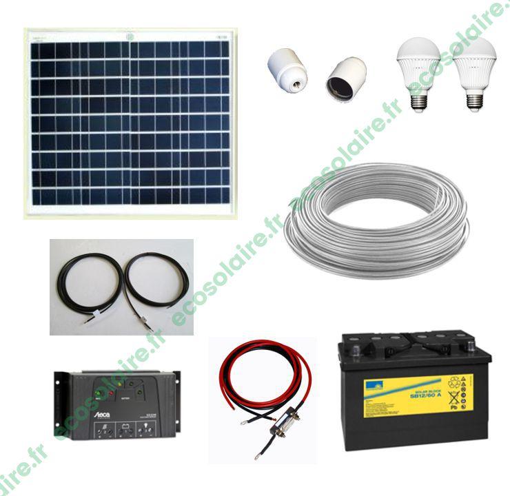 Kit Écosolaire® d'éclairage 50Wc 12V - panneau solaire, ampoules LED et chargeur USB intégré_0