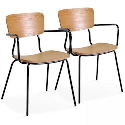 Oviala Business Lot de 2 chaises avec accoudoirs en bois - marron Bois massif 108253_0