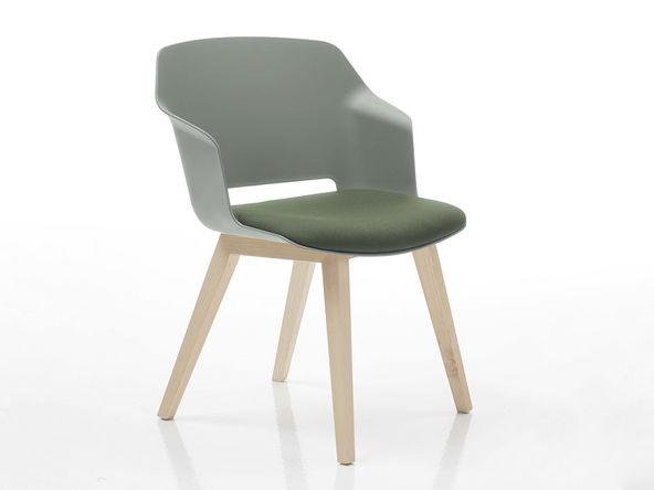Lot de 2 chaises de réunion Clop pied bois assise tapissée coque polypropylène_0