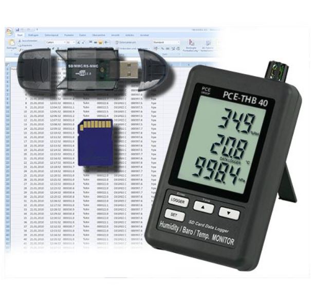 Thermo-hygromètre + baromètre PCE-THB 40 - pour paillasse ou mural - avec carte SD - PCE Instruments_0
