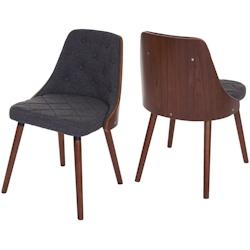 Décoshop26 - Lot de 2 chaises de salle à manger capitonné design chic en bois noyer et assise en tissu gris CDS04466 - gris 3000647369604_0