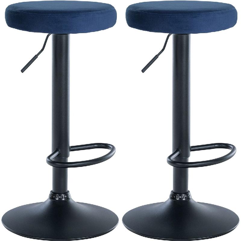 Décoshop26 - Lot de 2 tabourets de bar avec assise en tissu velours bleu et cadre métal noir TDB10704 - bleu 3002476832694_0