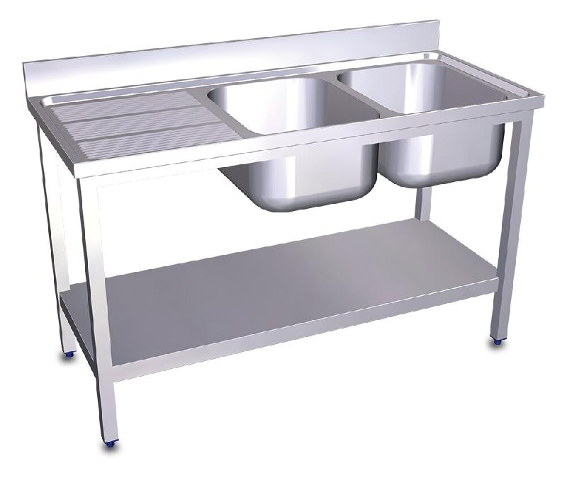 FRICOSMOS Évier avec support, deux cuves à droite, étagère et égouttoir - inox FRSCE01D_0