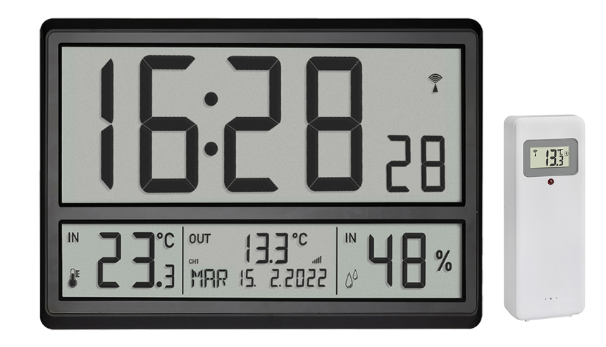 Horloge / calendrier lcd - radio-pilotée - coloris noir - 1 émetteur température ext. #6423t_0