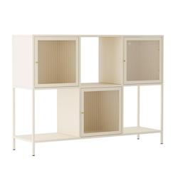 Oviala Business Oviala Buffet en métal 3 portes 120 cm écru - blanc acier 113977_0