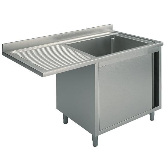 Plonge inox sur armoire avec porte battante, place pour lave-vaisselle, 1 bac à droite, 1400x600 mm - SLA1LS1406_0