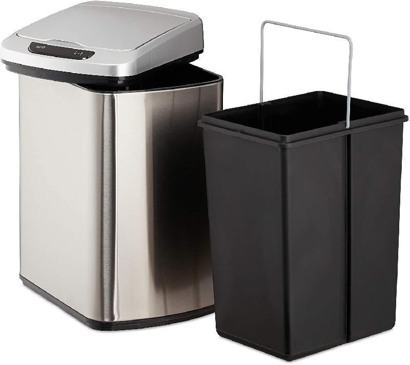 Poubelle automatique de cuisine - couvercle à senseur - seau intérieur 12 litres argenté - 13_0002336_0